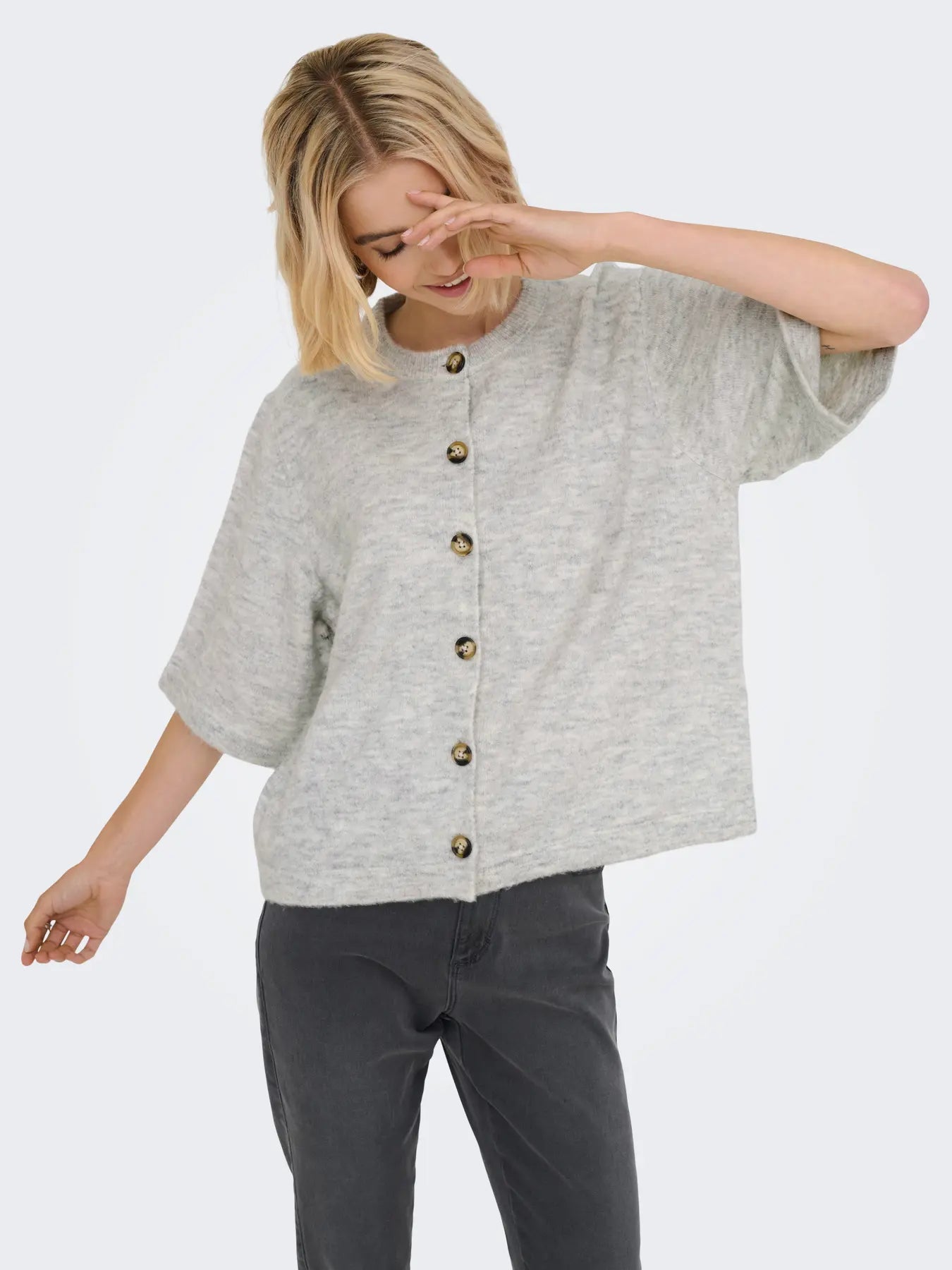 ONLY -CAMILLA S/S CARDIGAN KNIT - LIGHT GREY MELANGE