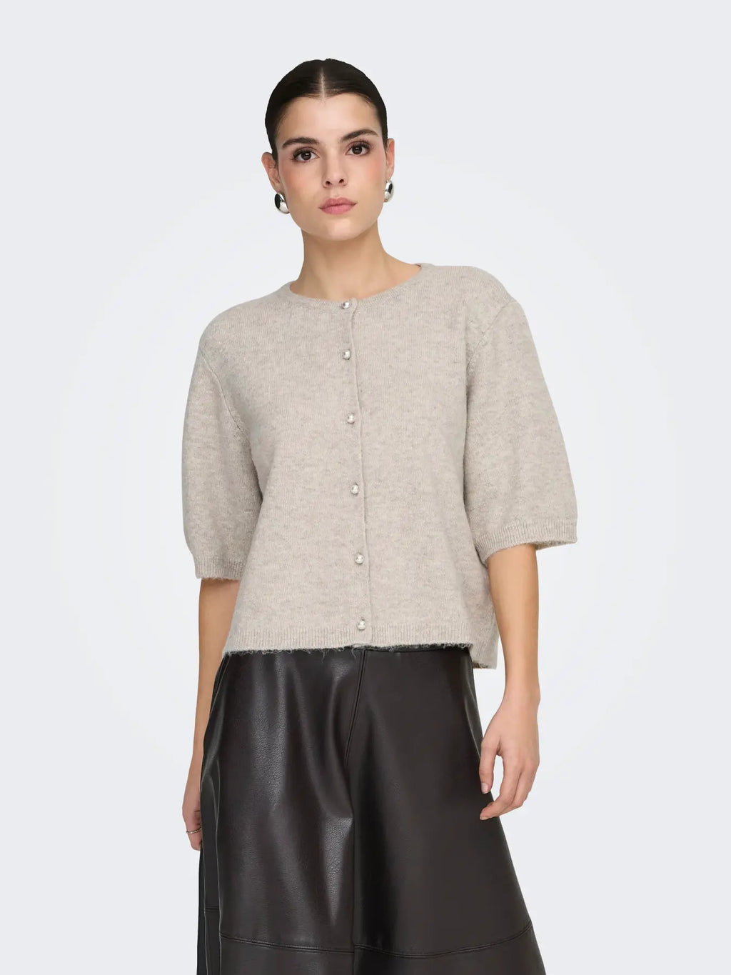 JDY - RUE LIFE 2/4 PEARL CARDIGAN - CHATEAU GREY/MELANGE
