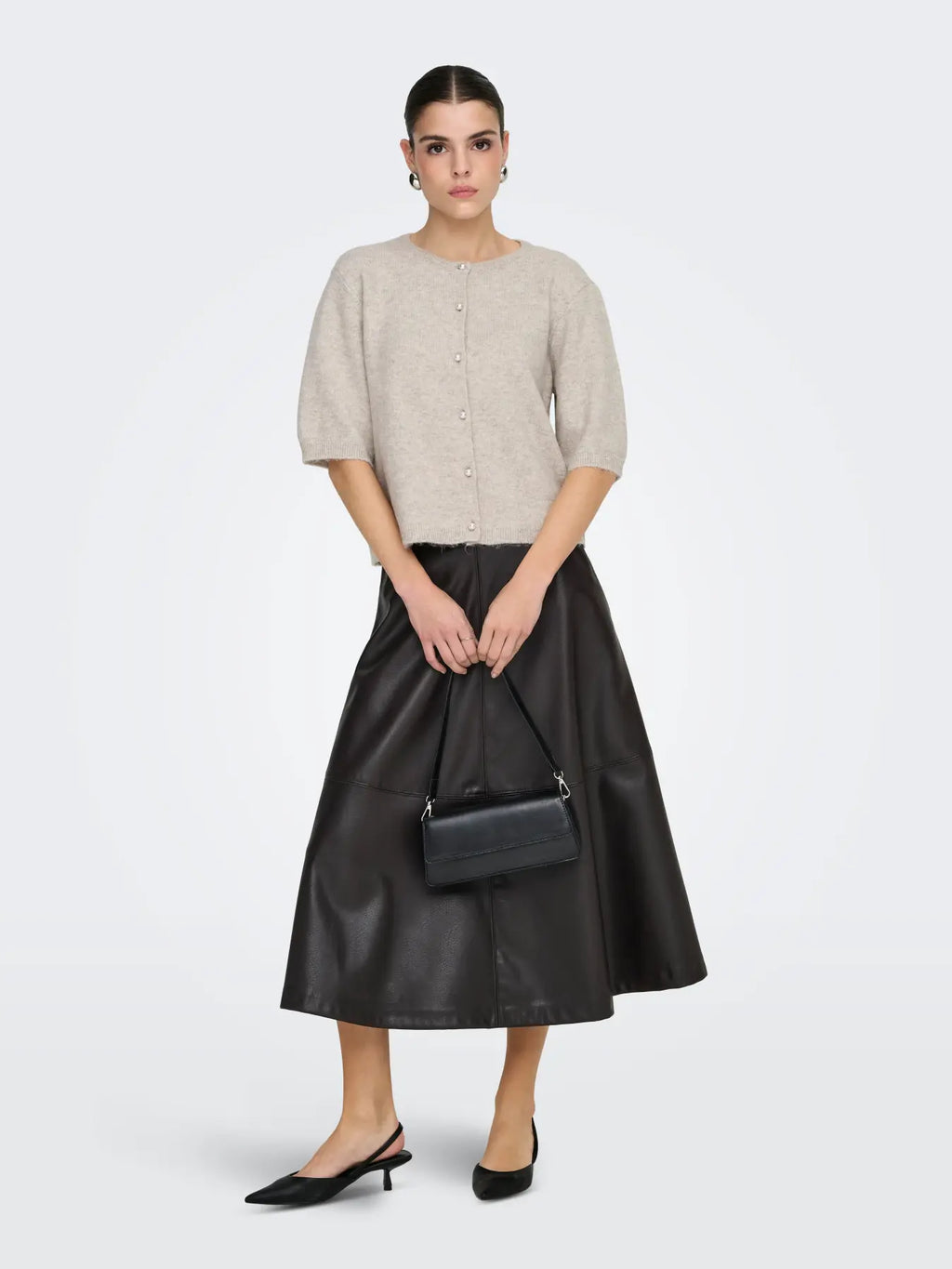 JDY - RUE LIFE 2/4 PEARL CARDIGAN - CHATEAU GREY/MELANGE