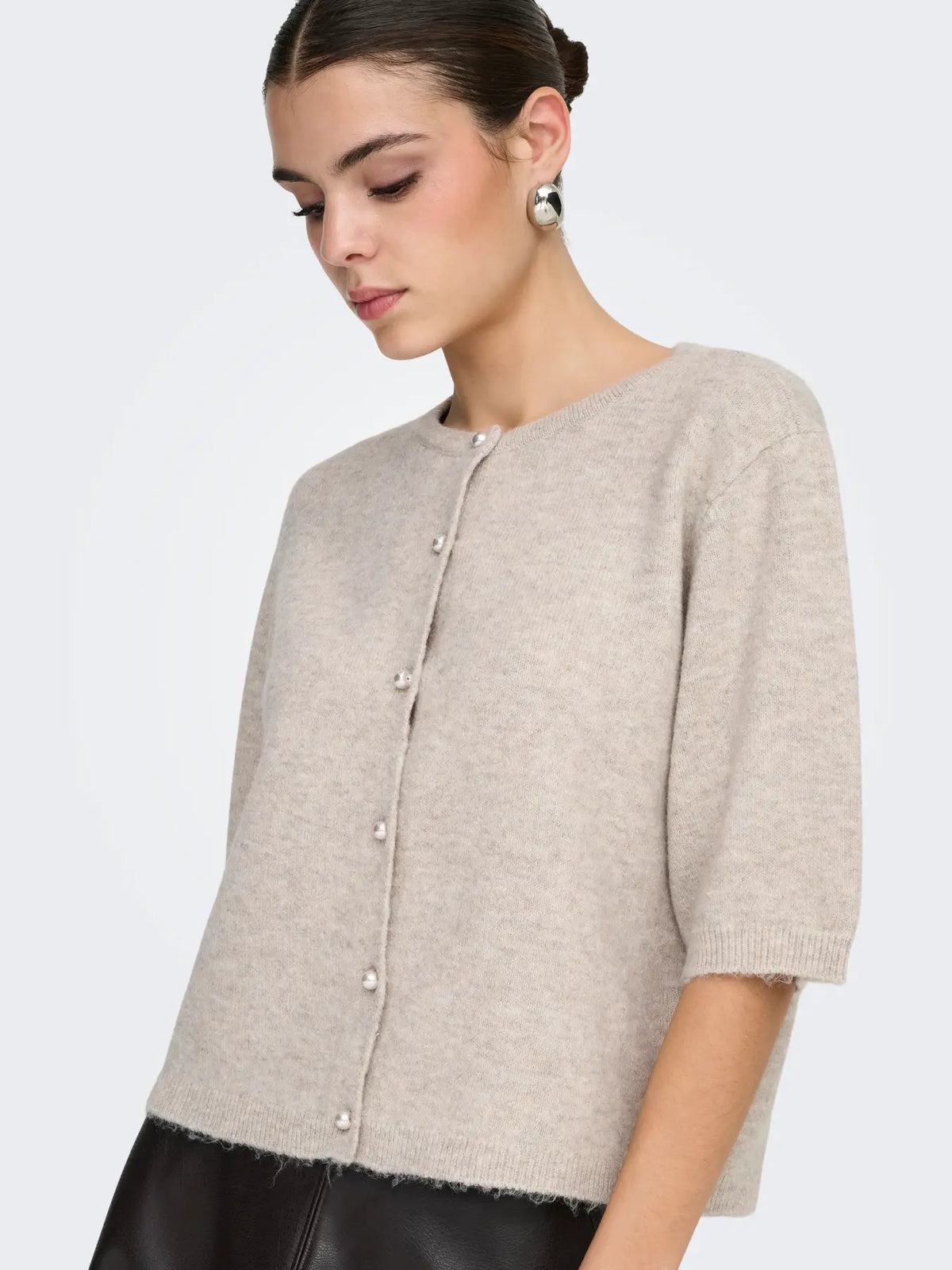 JDY - RUE LIFE 2/4 PEARL CARDIGAN - CHATEAU GREY/MELANGE