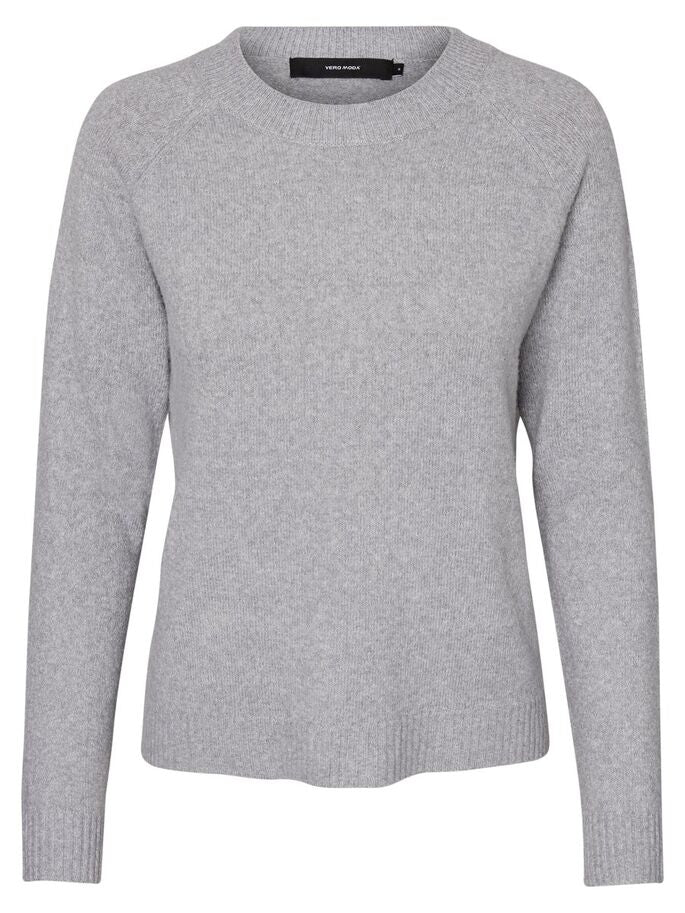 VERO MODA - DOFFY L/S O-NECK - GRÅ/LIGHT GREY MELANGE