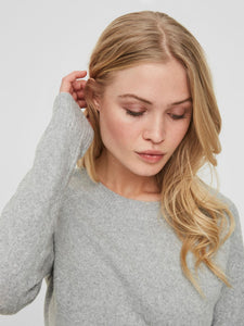 VERO MODA - DOFFY L/S O-NECK - GRÅ/LIGHT GREY MELANGE