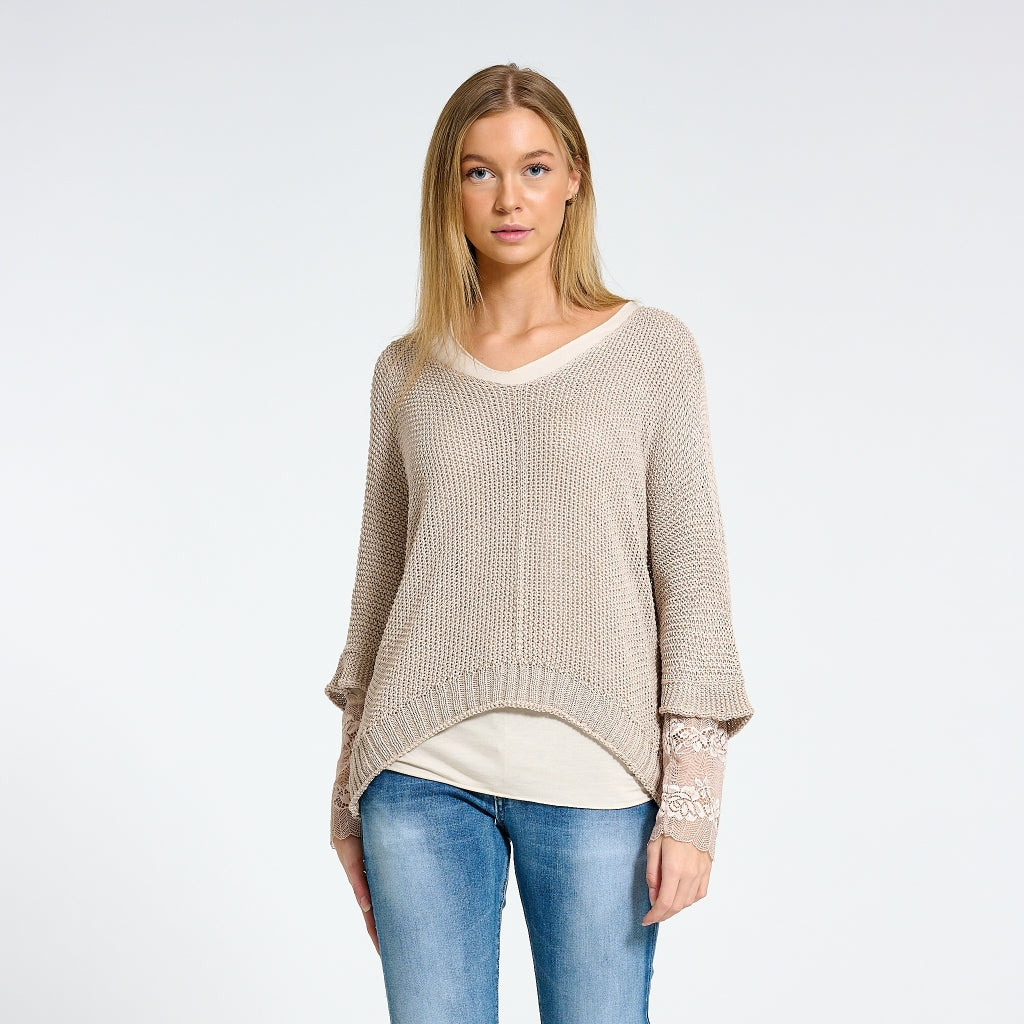 MARTA - STICKAD TRÖJA 7010 - BEIGE