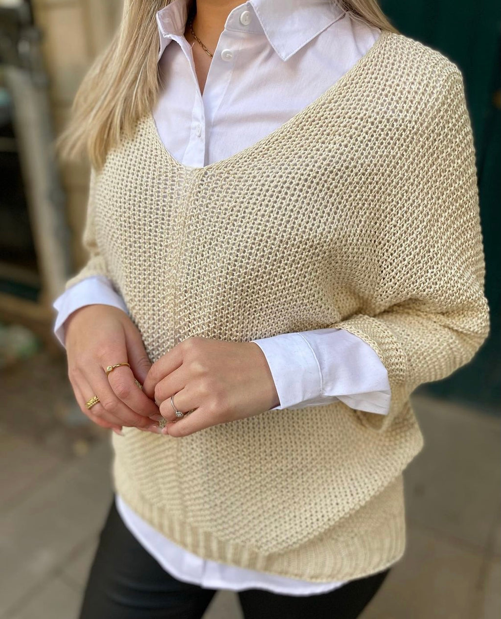 MARTA - STICKAD TRÖJA 7010 - BEIGE