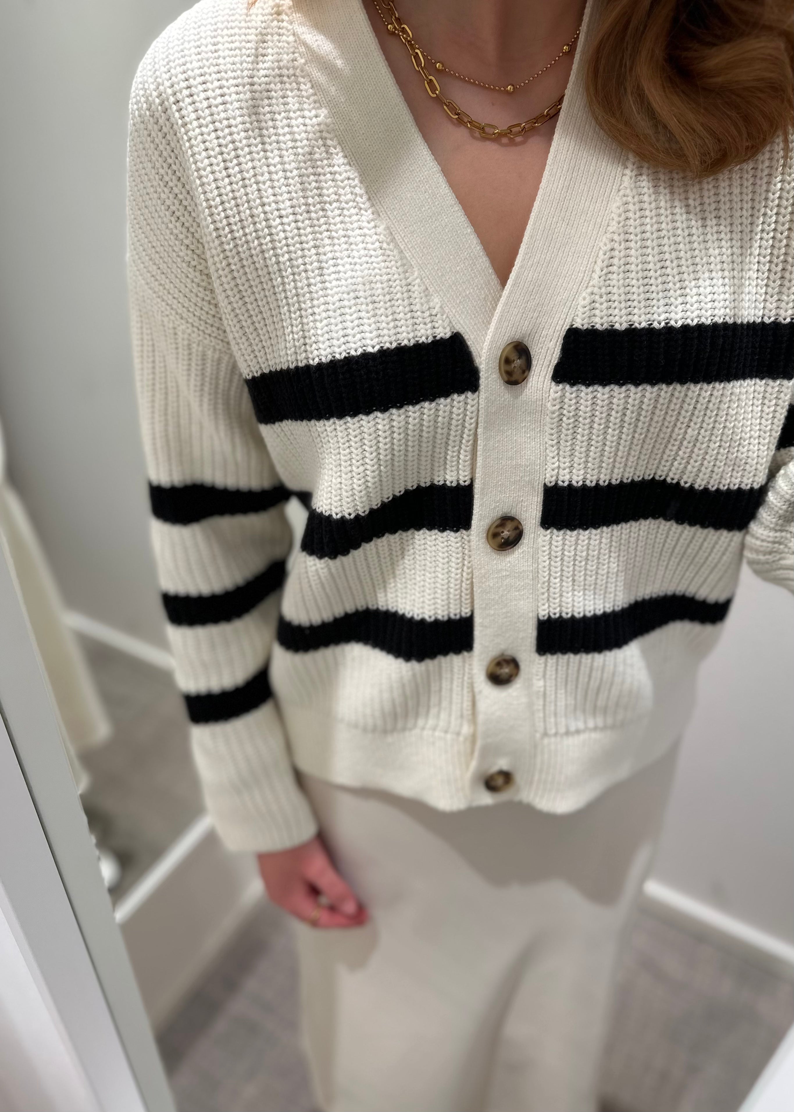 SELECTED FEMME - BLOOMIE LS KNIT V-NECK CARDIGAN - SNOW WHITE/BLACK