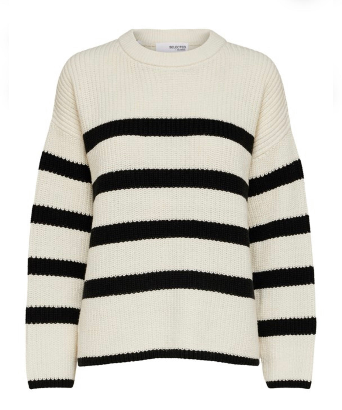 SELECTED FEMME - BLOOMIE LS KNIT - SNOW WHITE/BLACK