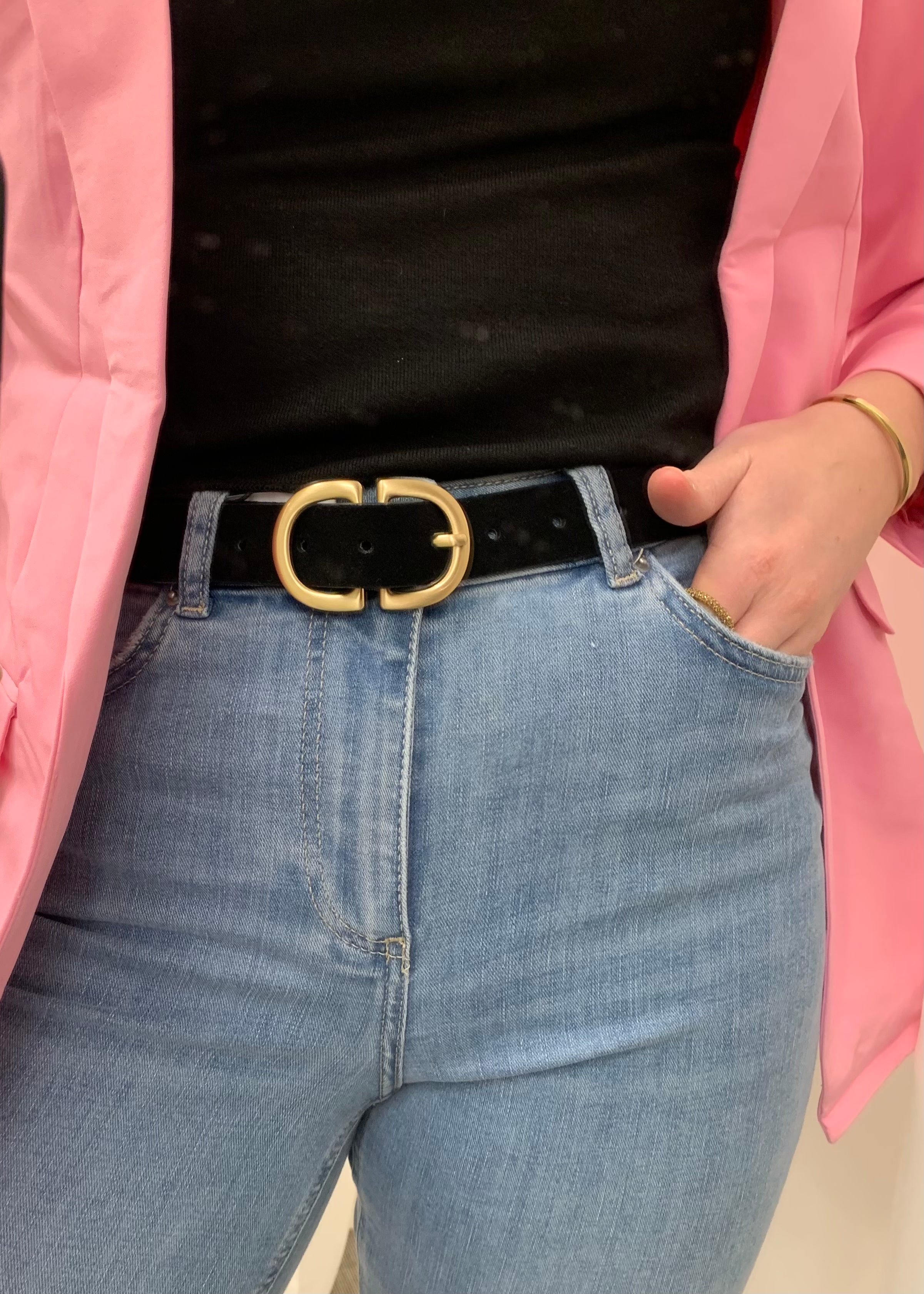 PIECES - JUVA SUEDE JEANS BELT - GOLD BRUSHED